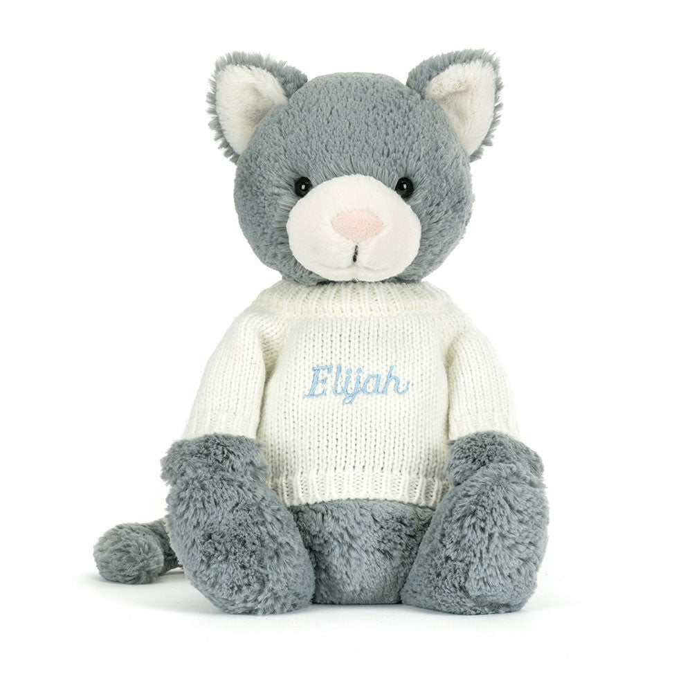 Bashful Kitten with Personalized Cream Jumper | Jellycat