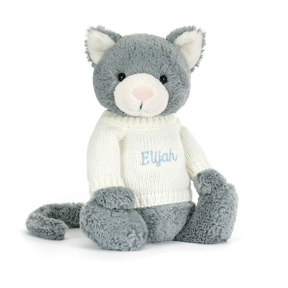 Bashful Kitten with Personalized Cream Jumper | Jellycat