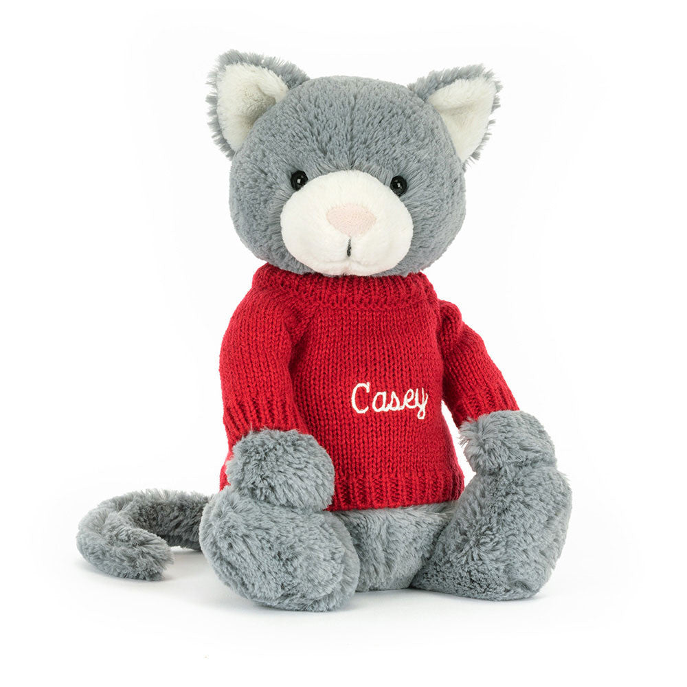Bashful Kitten with Personalized Red Jumper | Jellycat