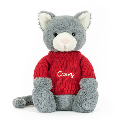 Bashful Kitten with Personalized Red Jumper | Jellycat