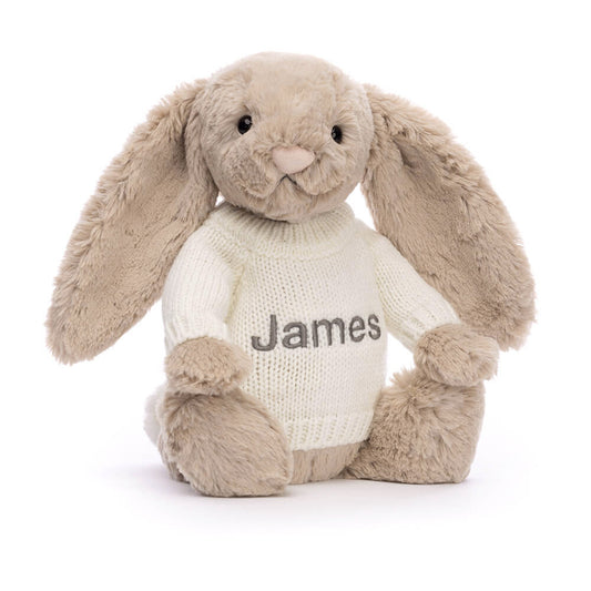 Bashful Beige Bunny with Personalized Cream Jumper | Jellycat