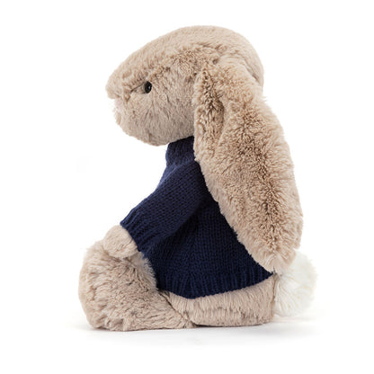 Bashful Beige Bunny with Personalized Navy Jumper | Jellycat
