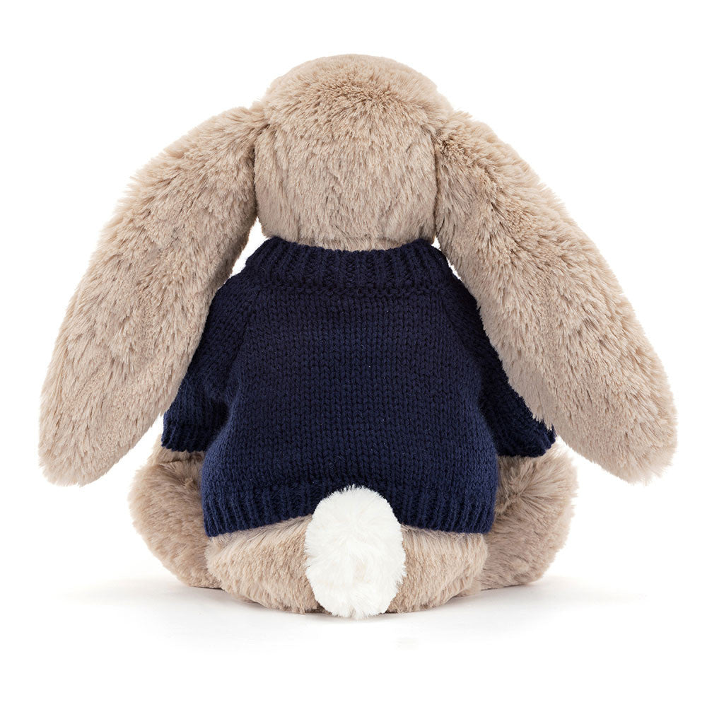 Bashful Beige Bunny with Personalized Navy Jumper | Jellycat