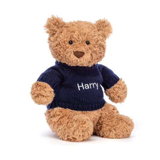 Bartholomew Bear with Personalized Navy Jumper | Jellycat