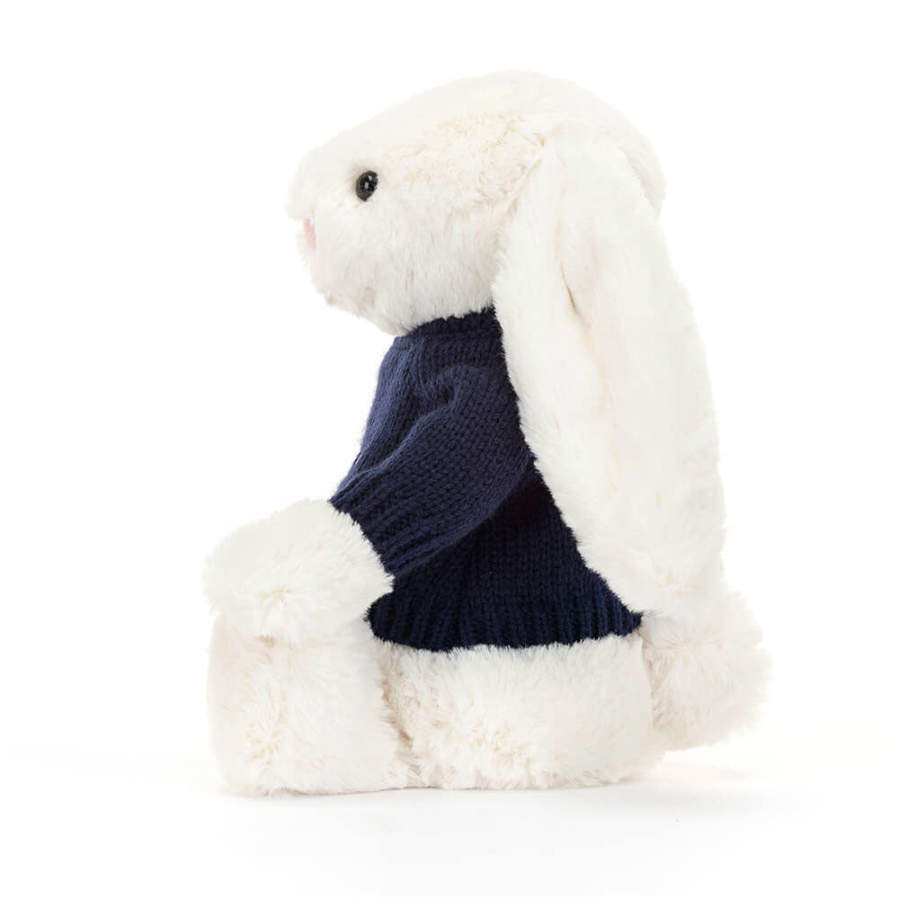 Bashful Cream Bunny with Personalized Navy Jumper | Jellycat