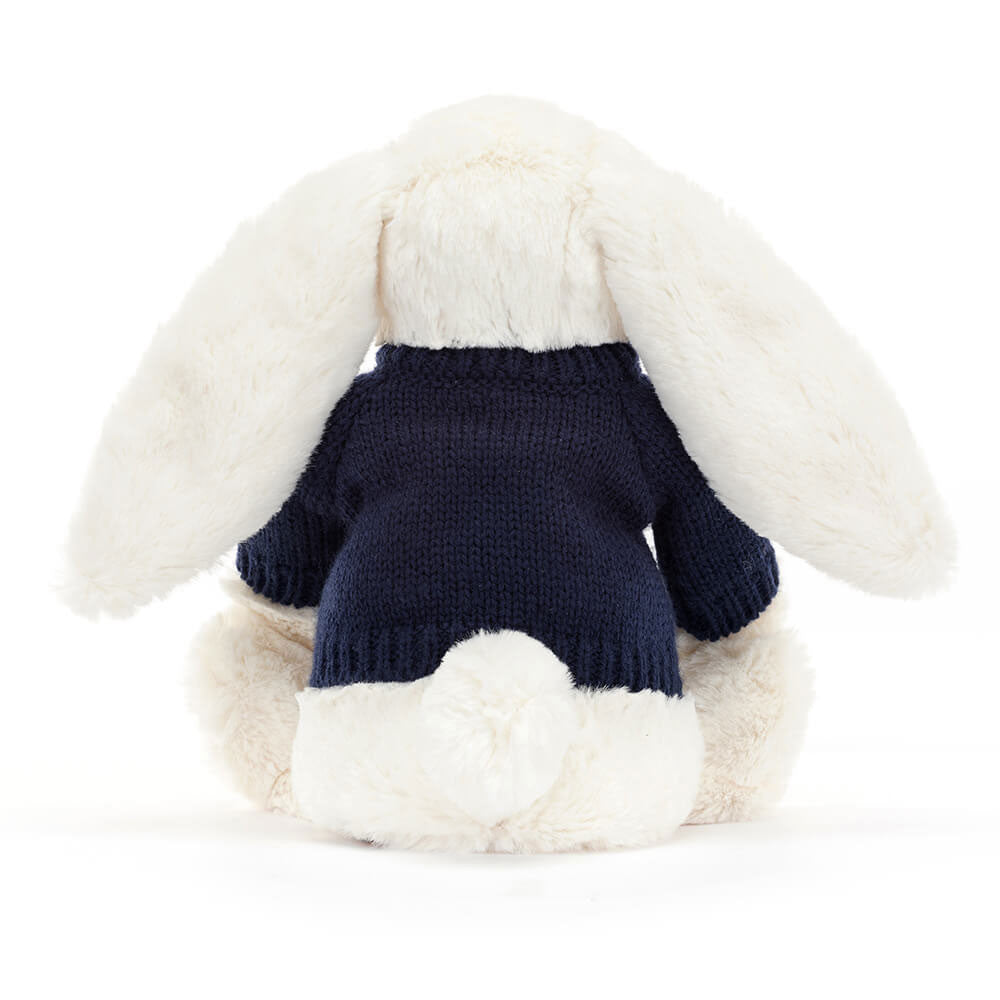 Bashful Cream Bunny with Personalized Navy Jumper | Jellycat