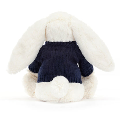 Bashful Cream Bunny with Personalized Navy Jumper | Jellycat