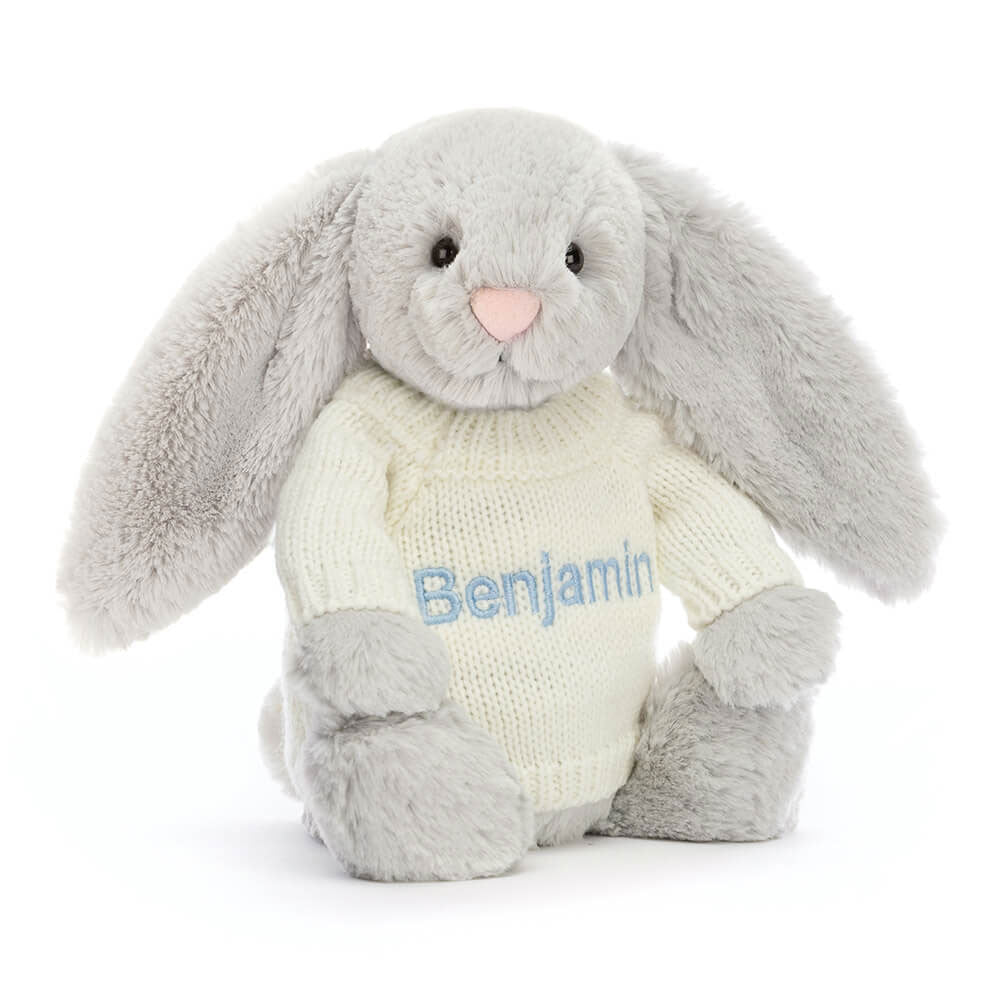 Bashful Silver Bunny with Personalized Cream Jumper | Jellycat