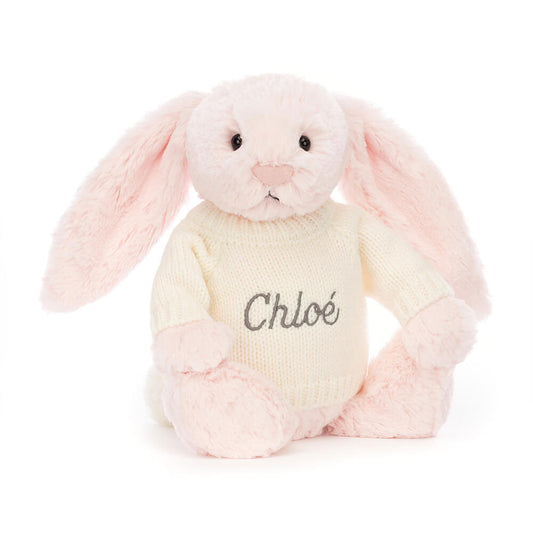 Bashful Pink Bunny with Personalized Cream Jumper | Jellycat