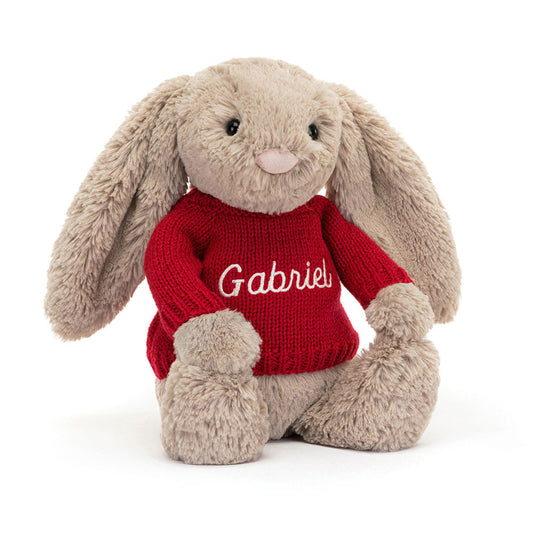 Bashful Beige Bunny with Personalized Red Jumper | Jellycat