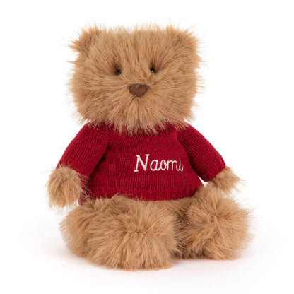 Bartholomew Bear Bouffant with Personalized Red Jumper | Jellycat