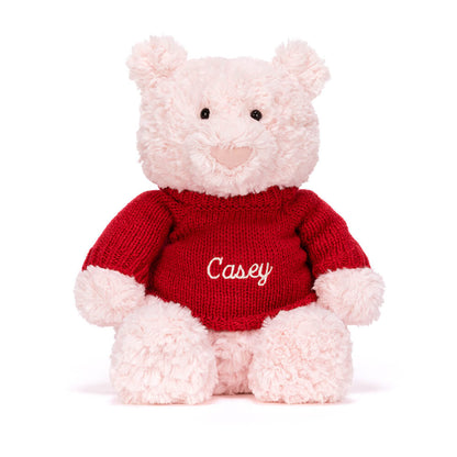 Leola Bear with Personalized Red Jumper | Jellycat