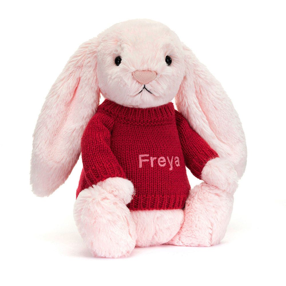 Bashful Pink Bunny with Personalized Red Jumper | Jellycat