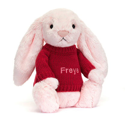 Bashful Pink Bunny with Personalized Red Jumper | Jellycat