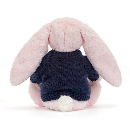 Bashful Pink Bunny with Personalized Navy Jumper | Jellycat