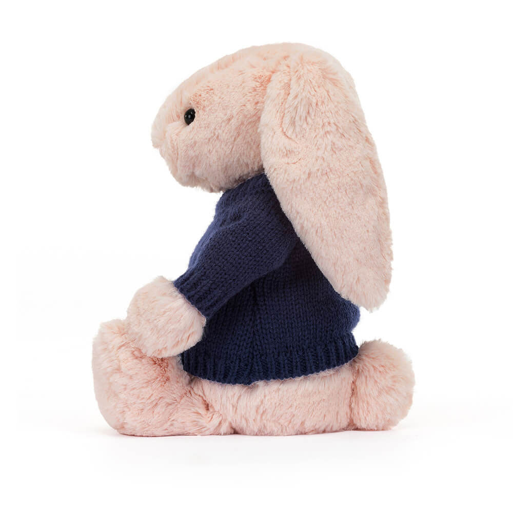 Bashful Blush Bunny with Personalized Navy Jumper | Jellycat