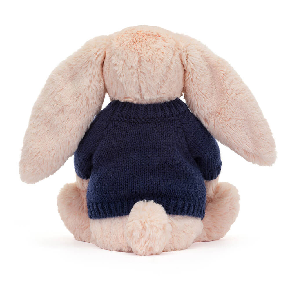 Bashful Blush Bunny with Personalized Navy Jumper | Jellycat