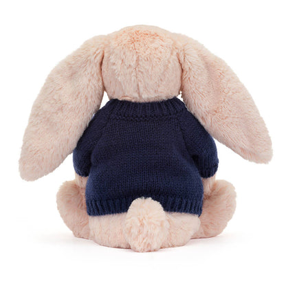 Bashful Blush Bunny with Personalized Navy Jumper | Jellycat