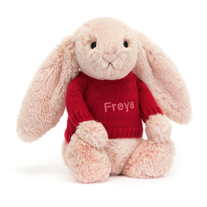 Bashful Blush Bunny with Personalized Red Jumper | Jellycat