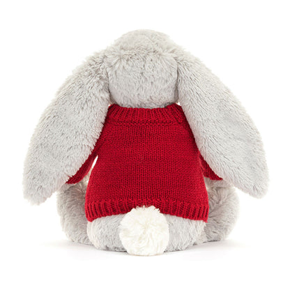 Bashful Silver Bunny with Personalized Red Jumper | Jellycat