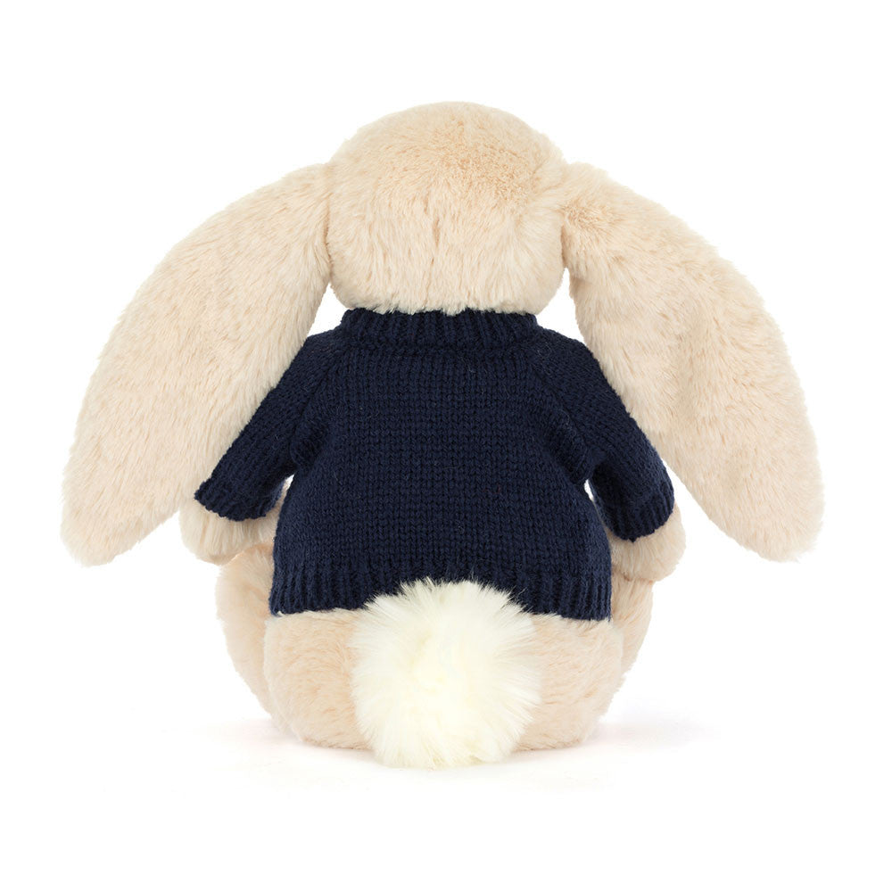 Bashful Luxe Bunny Willow with Personalized Navy Jumper | Jellycat