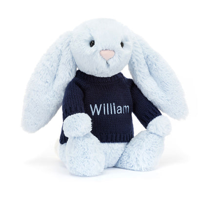 Bashful Blue Bunny with Personalized Navy Jumper | Jellycat
