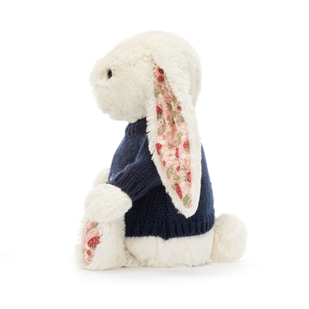 Blossom Cream Bunny 'Berry' with Personalized Navy Jumper | Jellycat