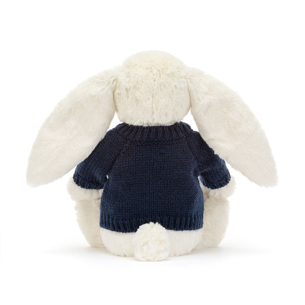 Blossom Cream Bunny 'Berry' with Personalized Navy Jumper | Jellycat