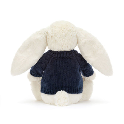 Blossom Cream Bunny 'Berry' with Personalized Navy Jumper | Jellycat