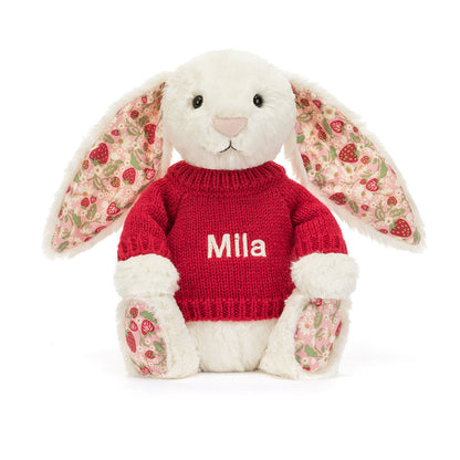 Blossom Cream Bunny 'Berry' with Personalized Red Jumper | Jellycat