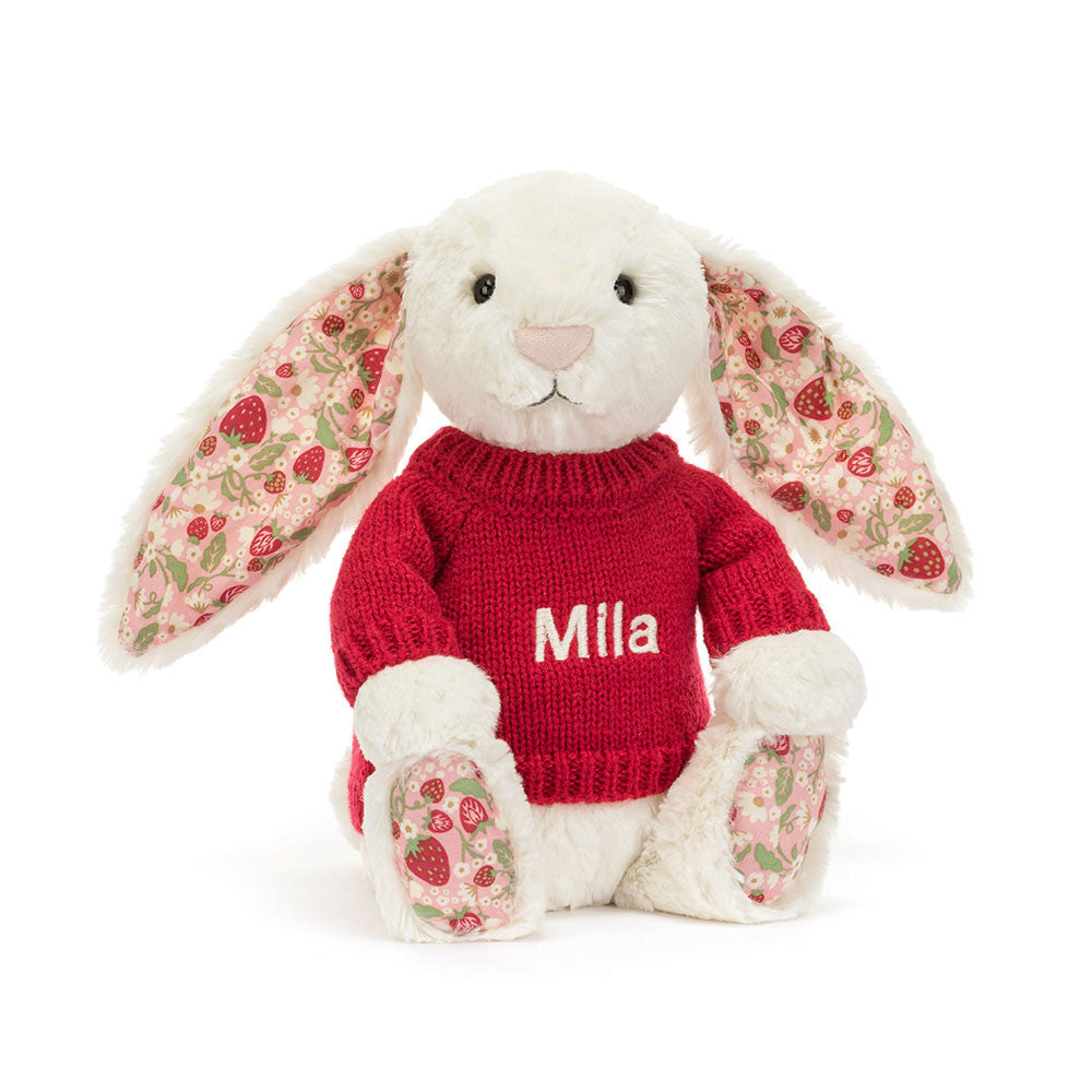Blossom Cream Bunny 'Berry' with Personalized Red Jumper | Jellycat