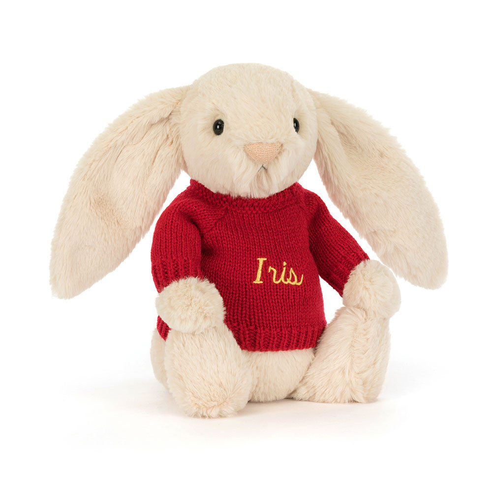 Bashful Luxe Bunny Willow with Personalized Red Jumper | Jellycat