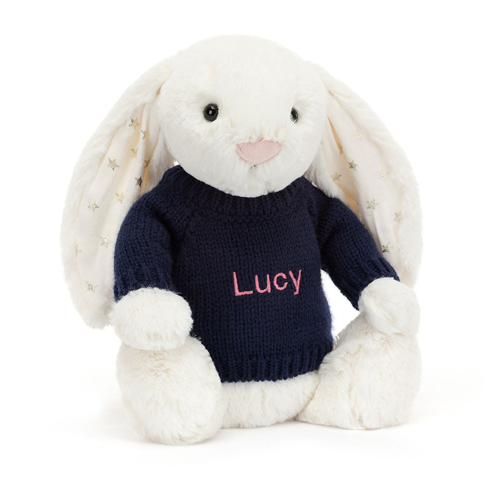 Bashful Twinkle Bunny with Personalized Navy Jumper | Jellycat