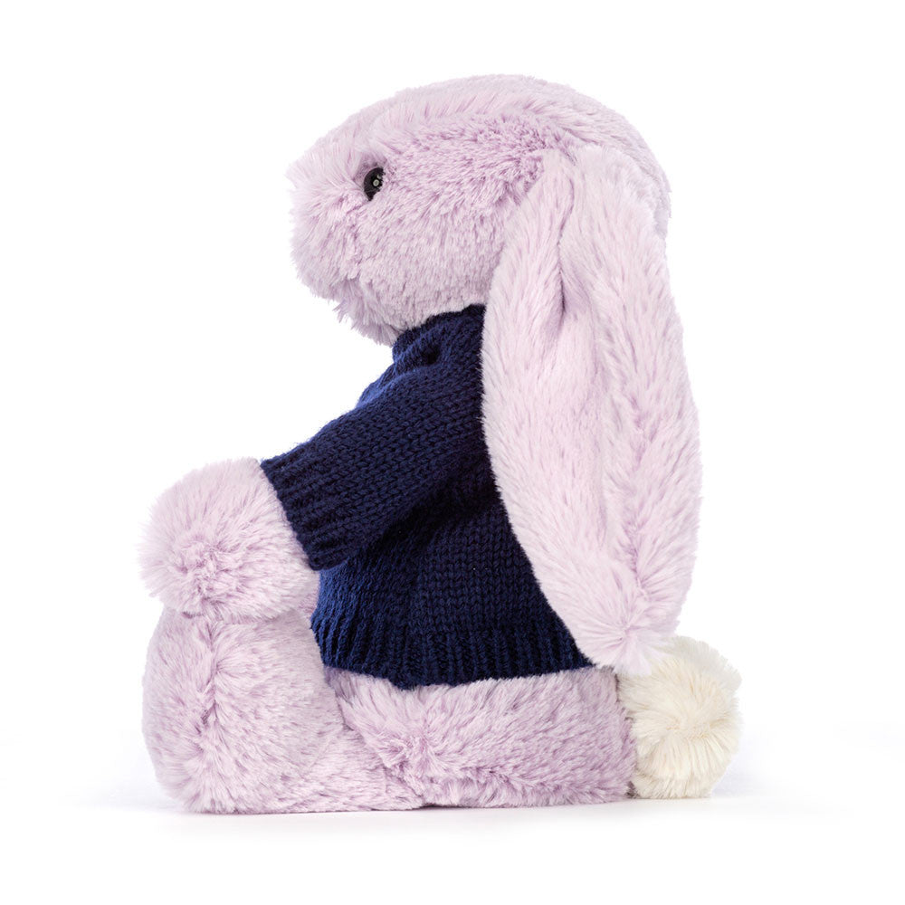 Bashful Lilac Bunny with Personalized Navy Jumper | Jellycat