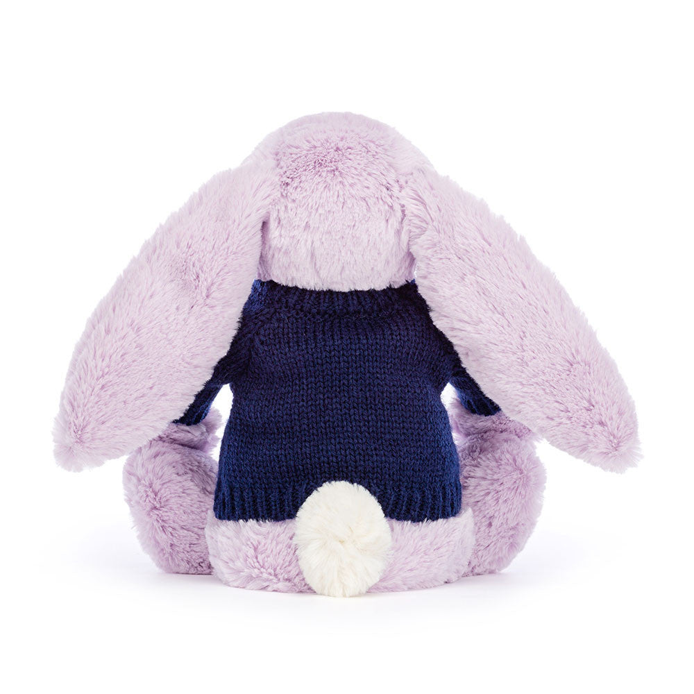 Bashful Lilac Bunny with Personalized Navy Jumper | Jellycat
