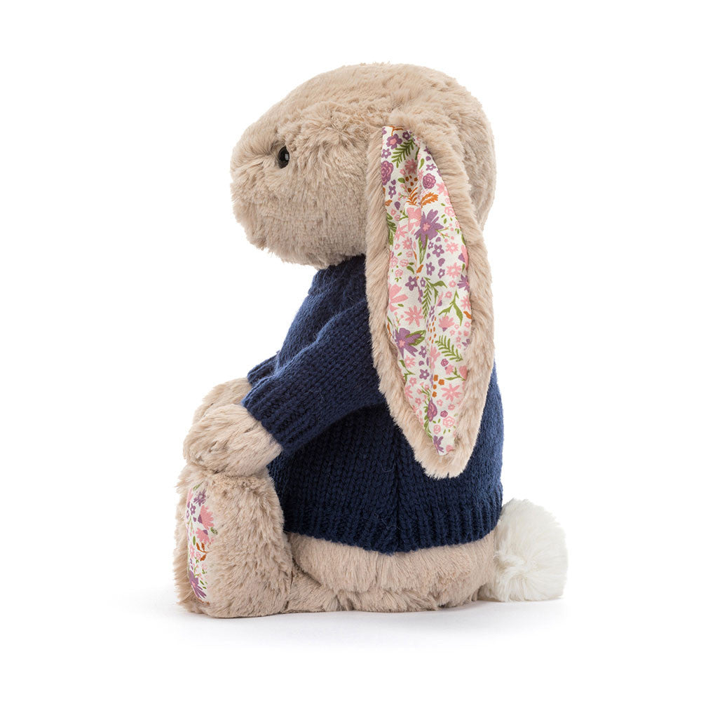 Blossom Beige Bunny 'Petal' with Personalized Navy Jumper | Jellycat