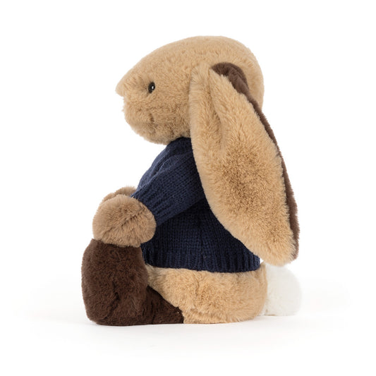 Bashful Patchwork Brown Bunny with Personalized Navy Jumper | Jellycat
