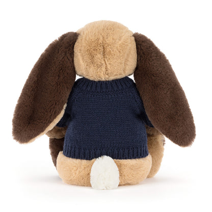 Bashful Patchwork Brown Bunny with Personalized Navy Jumper | Jellycat