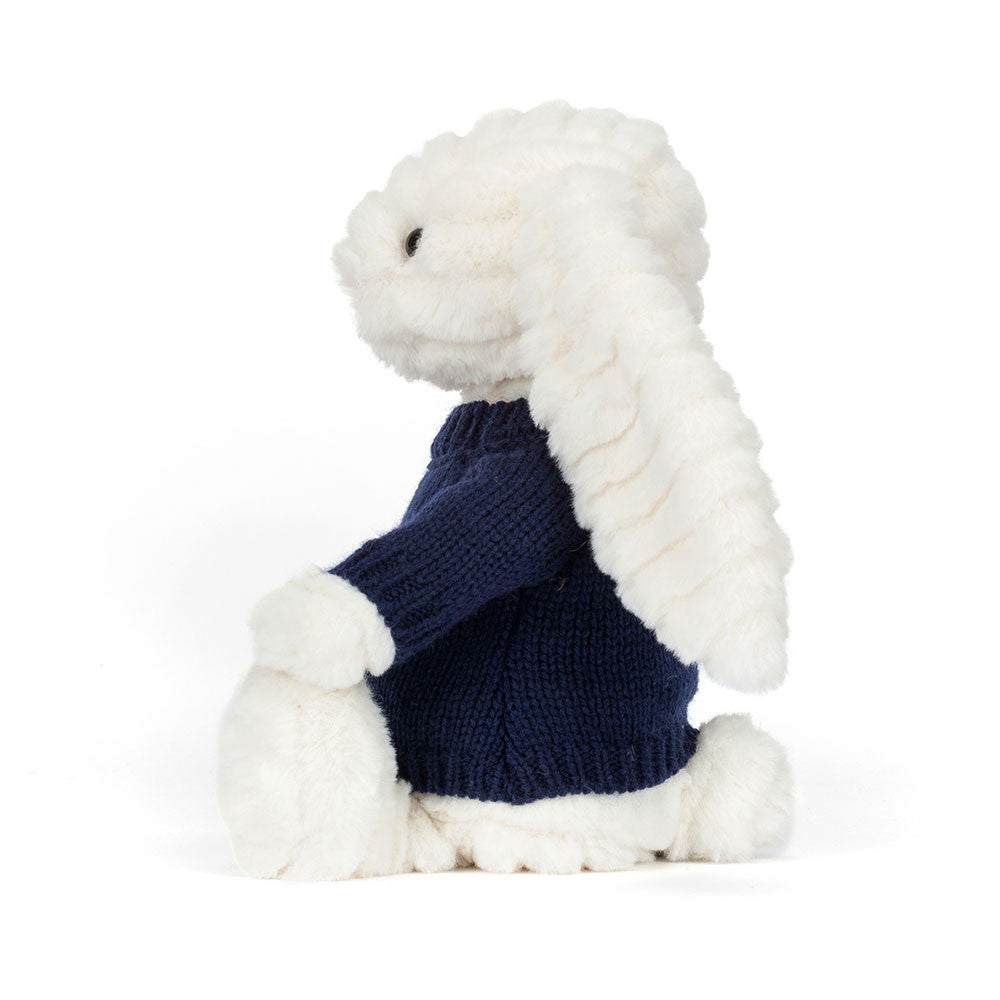Bashful Luxe Bunny Nimbus with Personalized Navy Jumper | Jellycat