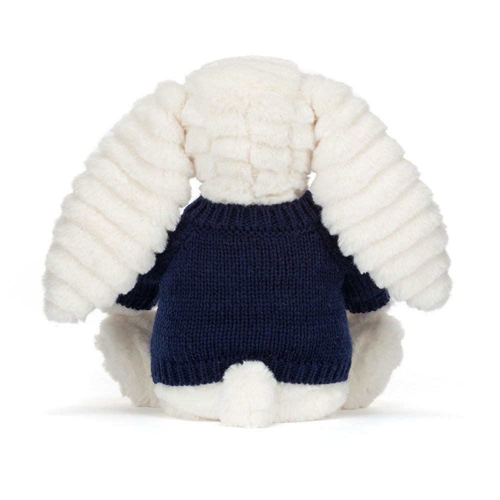 Bashful Luxe Bunny Nimbus with Personalized Navy Jumper | Jellycat