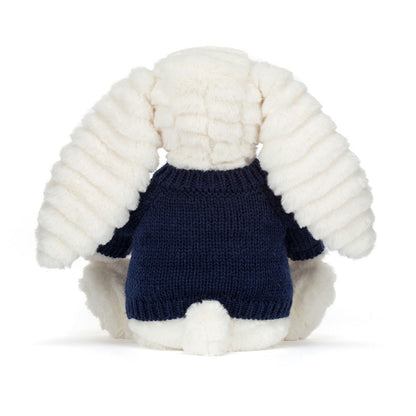 Bashful Luxe Bunny Nimbus with Personalized Navy Jumper | Jellycat