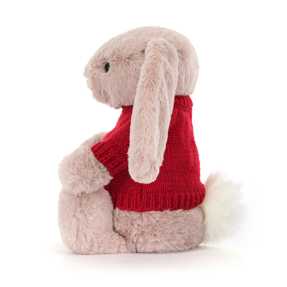 Bashful Luxe Bunny Rosa with Personalized Red Jumper | Jellycat