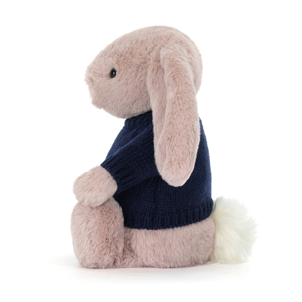 Bashful Luxe Bunny Rosa with Personalized Navy Jumper | Jellycat