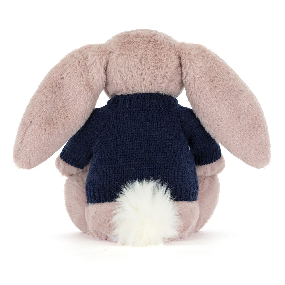 Bashful Luxe Bunny Rosa with Personalized Navy Jumper | Jellycat