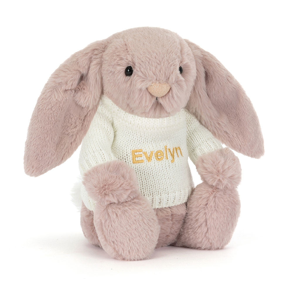 Bashful Luxe Bunny Rosa with Personalized Cream Jumper | Jellycat