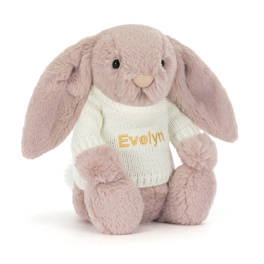Bashful Luxe Bunny Rosa with Personalized Cream Jumper | Jellycat