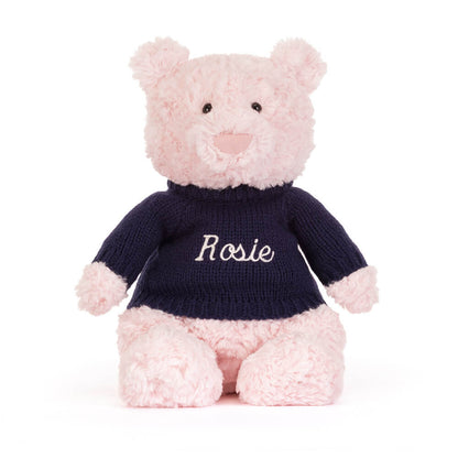 Leola Bear with Personalized Navy Jumper | Jellycat