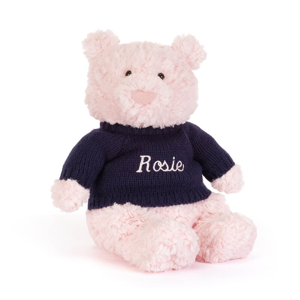 Leola Bear with Personalized Navy Jumper | Jellycat