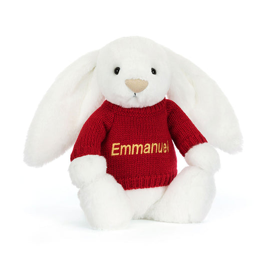 Bashful Luxe Bunny Luna with Personalized Red Jumper | Jellycat