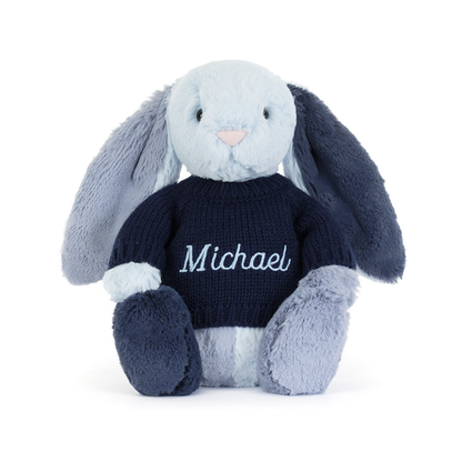 Puddlesea Bunny with Personalized Navy Jumper | Jellycat